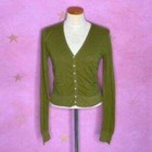 Lucky Brand Vintage Y2K Cropped Olive Green Cardigan Cotton Linen Blend Large
